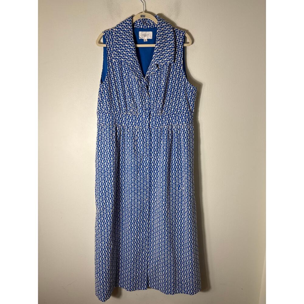 Pomander Place Blue and White Sleeveless Embroidered Maxi Dress Sz XXL
